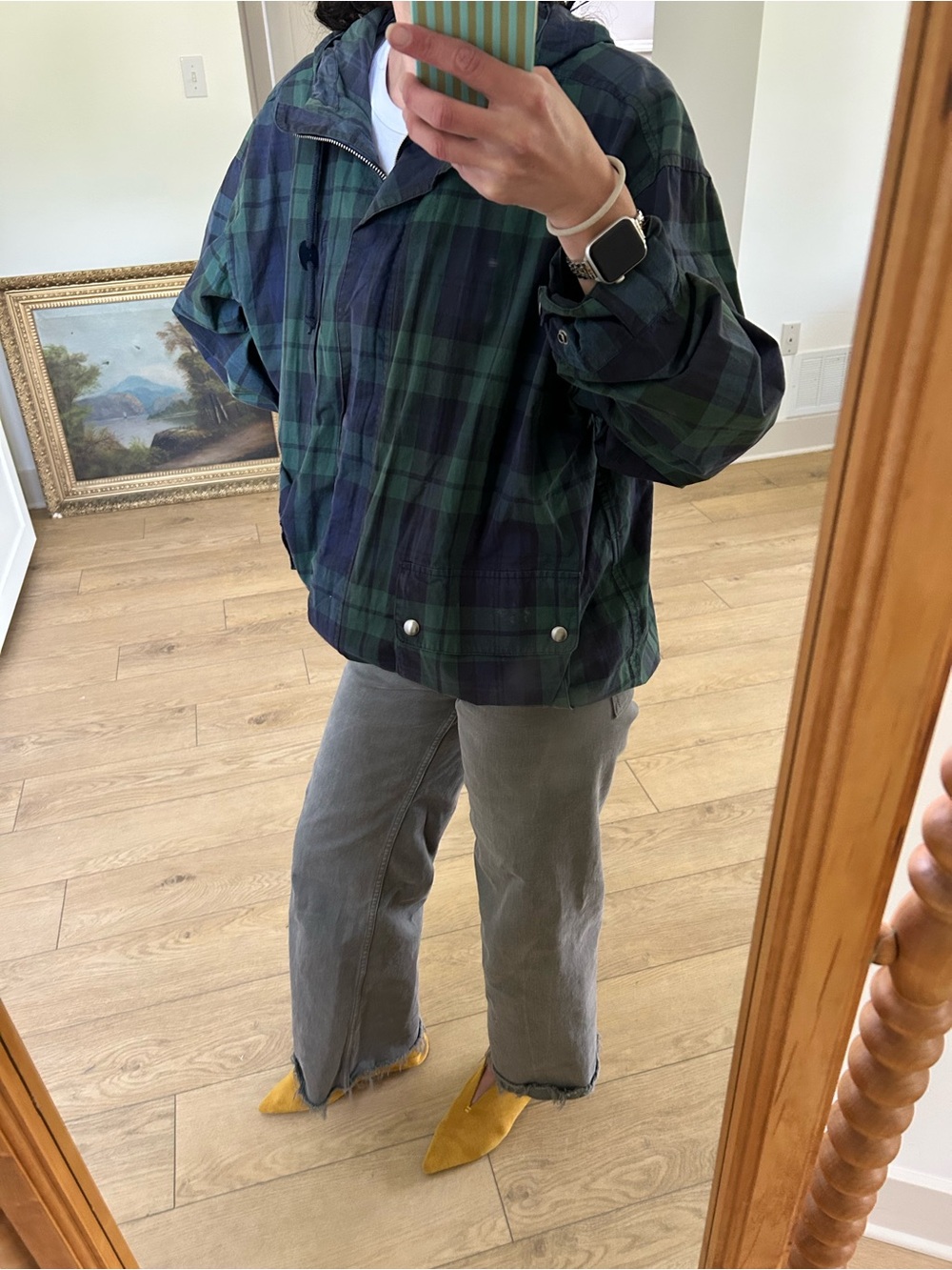 Vintage Ralph Lauren Green and Navy Plaid Hooded Windbreaker Jacket
